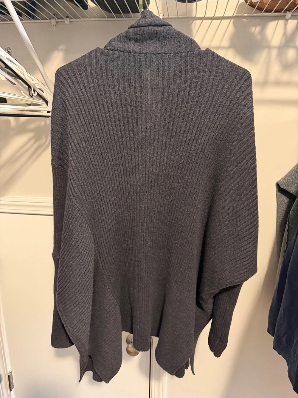 CAbi Charcoal Ribbed Open-Front Cardigan with Zip Detail